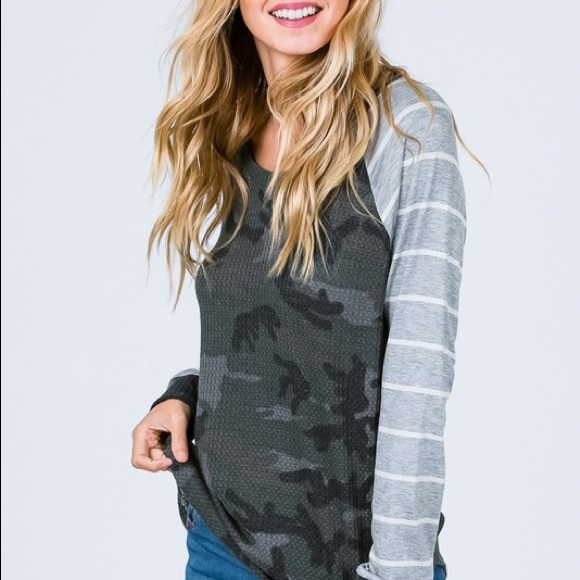 SOLD Camo and Stripe Top - Picture 2 of 5